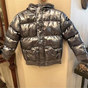 APPAMAN GIrls Kids Metallic Silver Camo Feather Down Hoodie Puffer Jacket 8Y